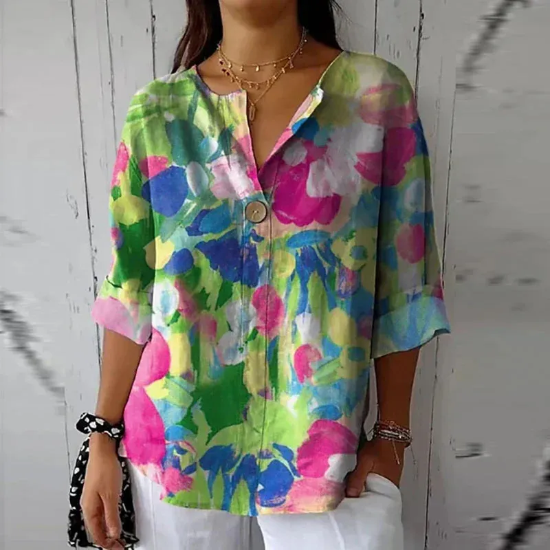 Idalina - Casual Blouse with Floral Print