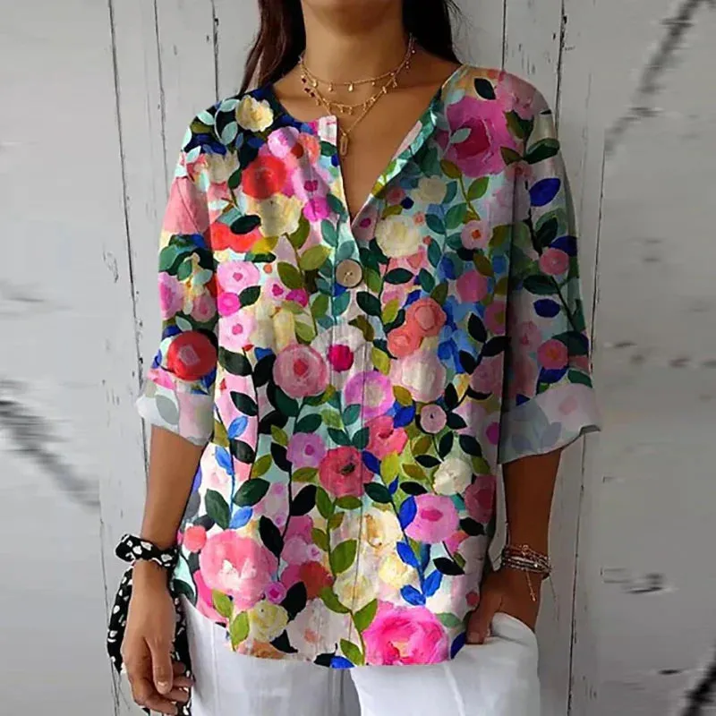 Idalina - Casual Blouse with Floral Print