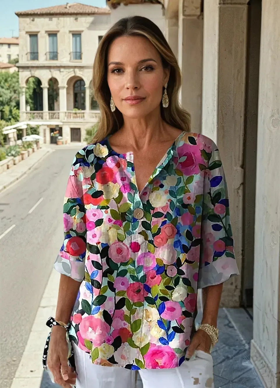 Idalina - Casual Blouse with Floral Print