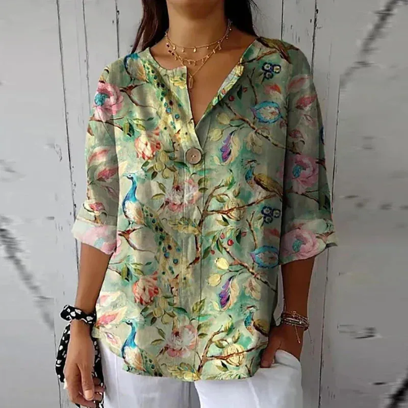 Idalina - Casual Blouse with Floral Print