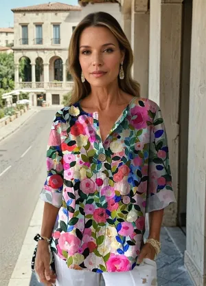 Idalina - Casual Blouse with Floral Print