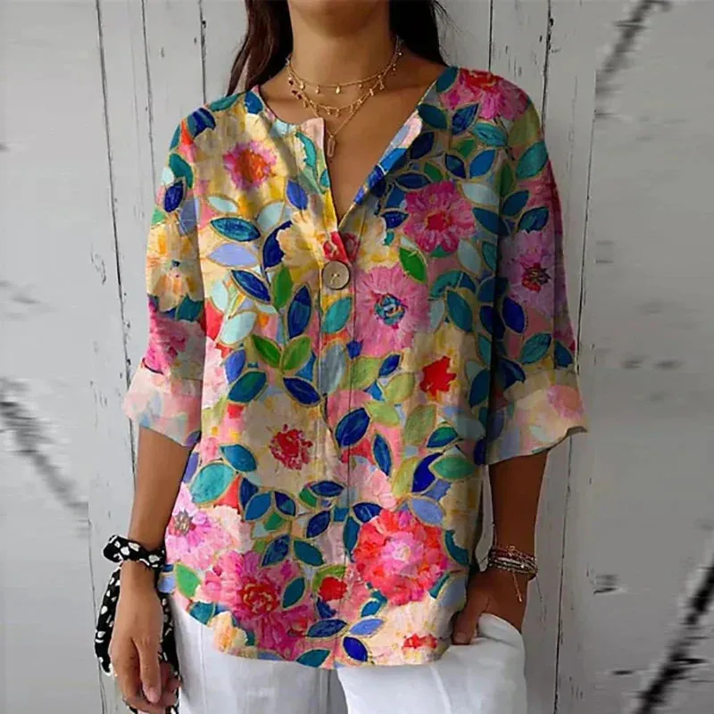 Idalina - Casual Blouse with Floral Print