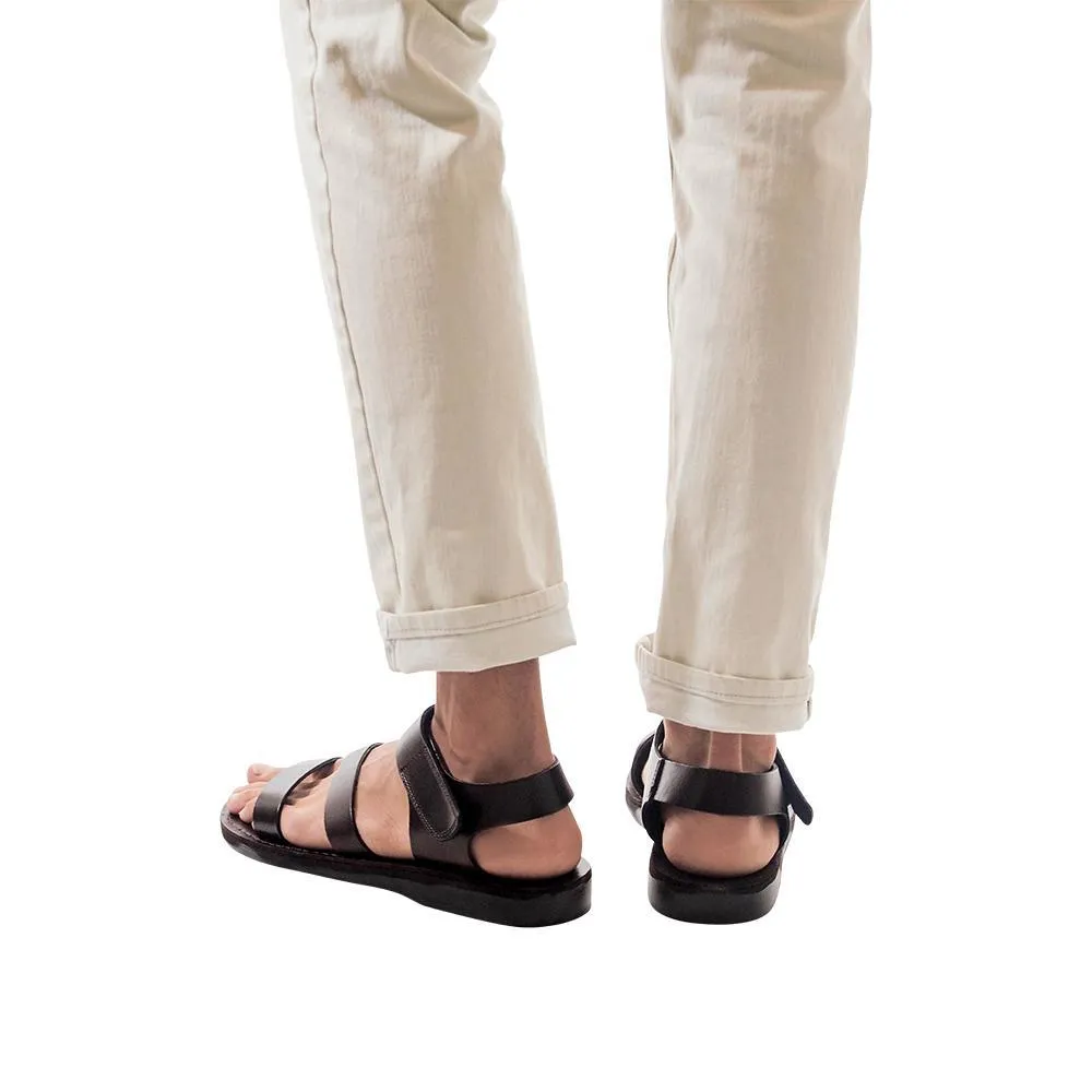 Jared - Leather Velcro Strap Sandal | Brown