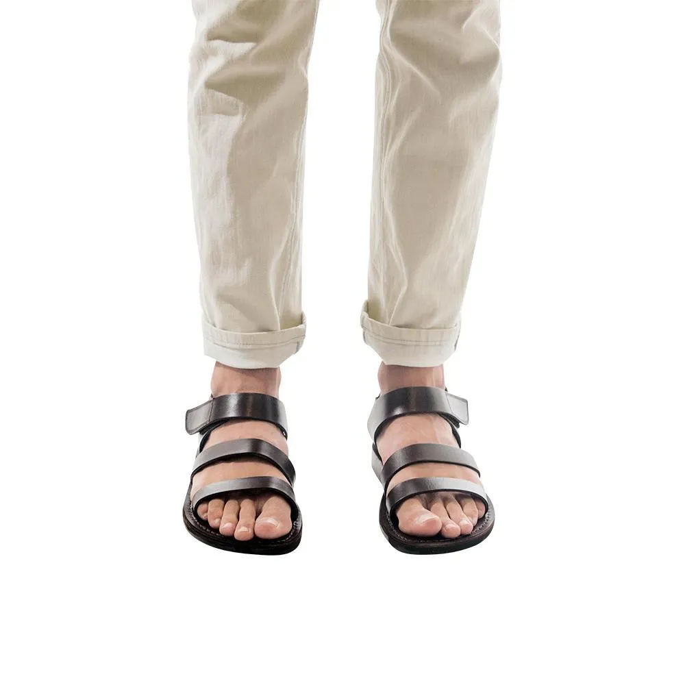 Jared - Leather Velcro Strap Sandal | Brown