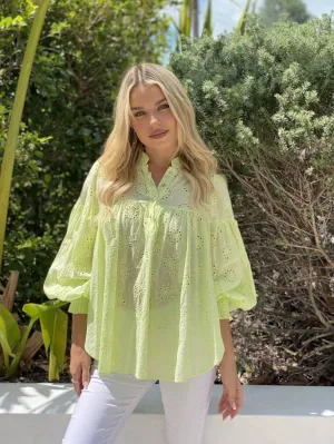 LA1056-1SS Johnny Collar Embroidered Blouse - More Colours Available