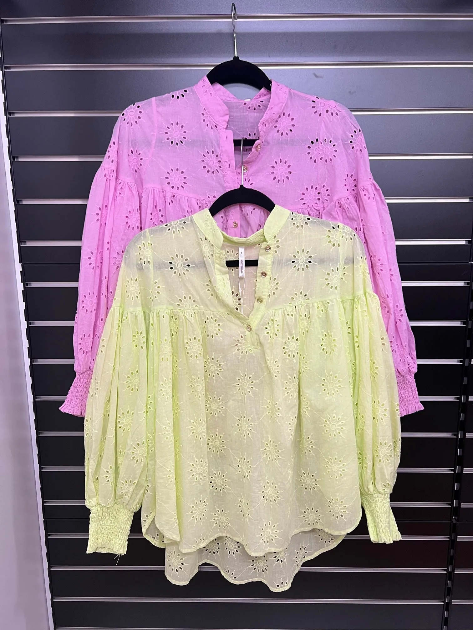 LA1056-1SS Johnny Collar Embroidered Blouse - More Colours Available