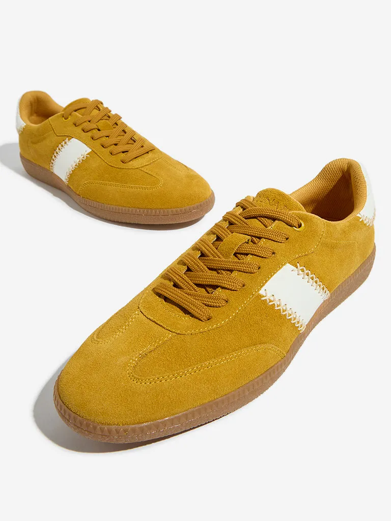 LUNA BLU Yellow Genuine Leather Cross Stitched Sneakers