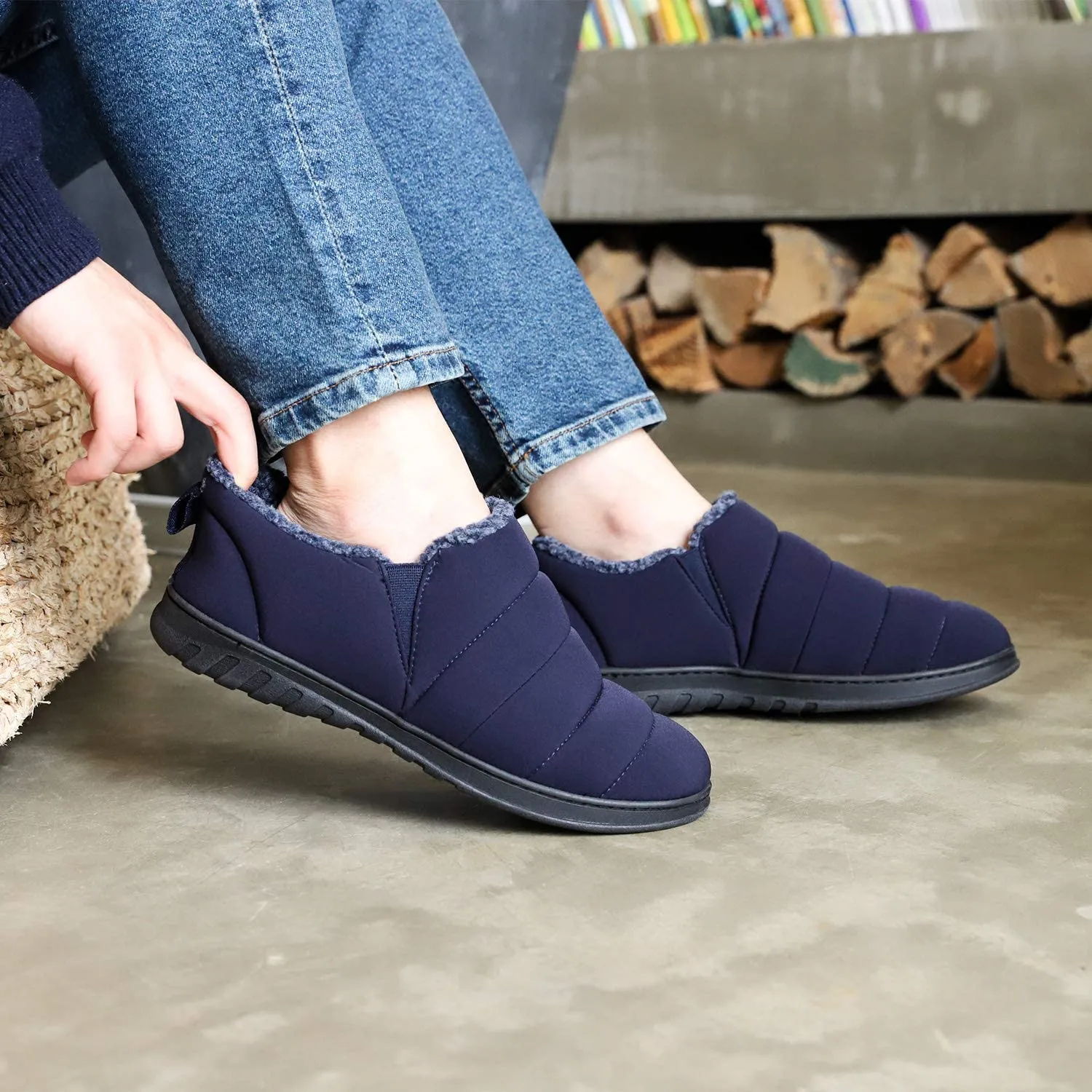 Men's Warm Quilted Ankle Adjustable Slippers