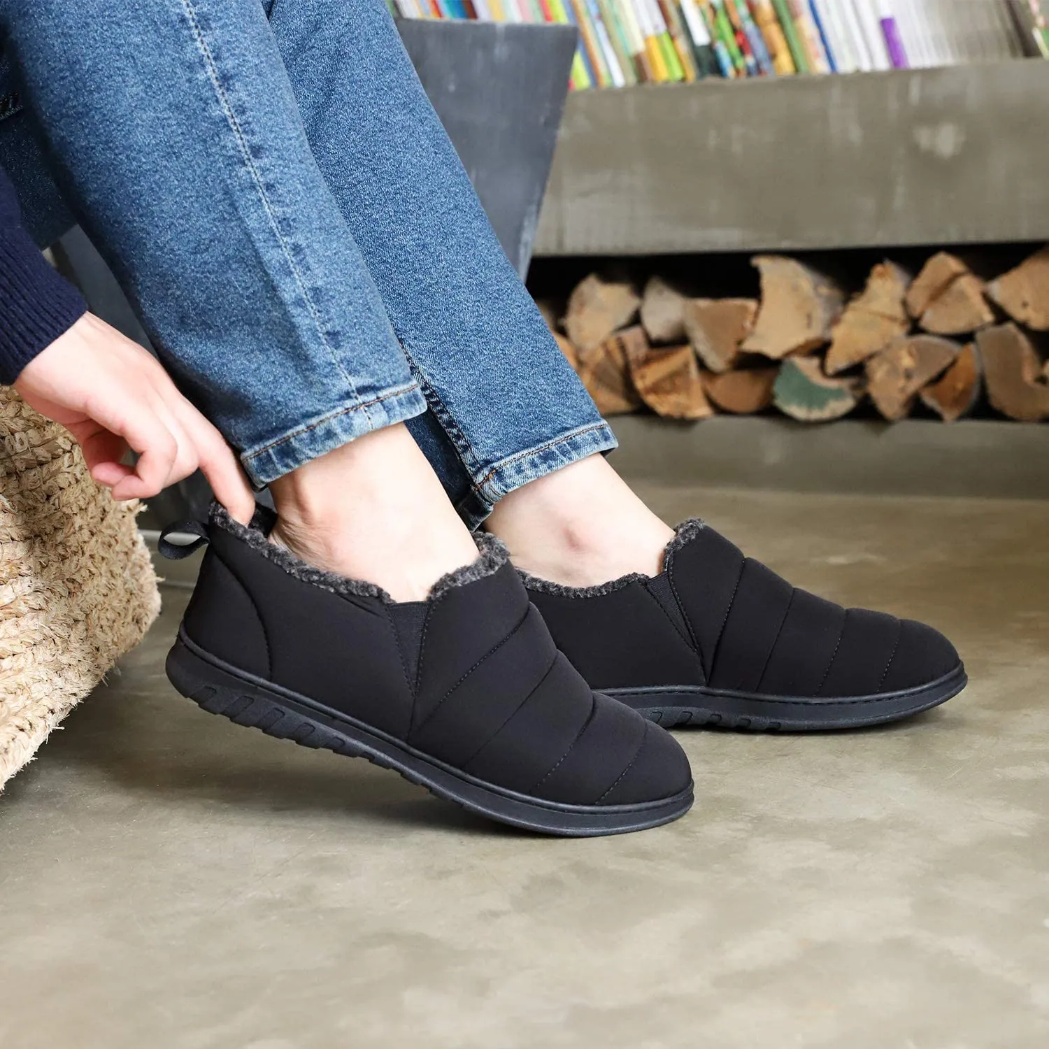 Men's Warm Quilted Ankle Adjustable Slippers