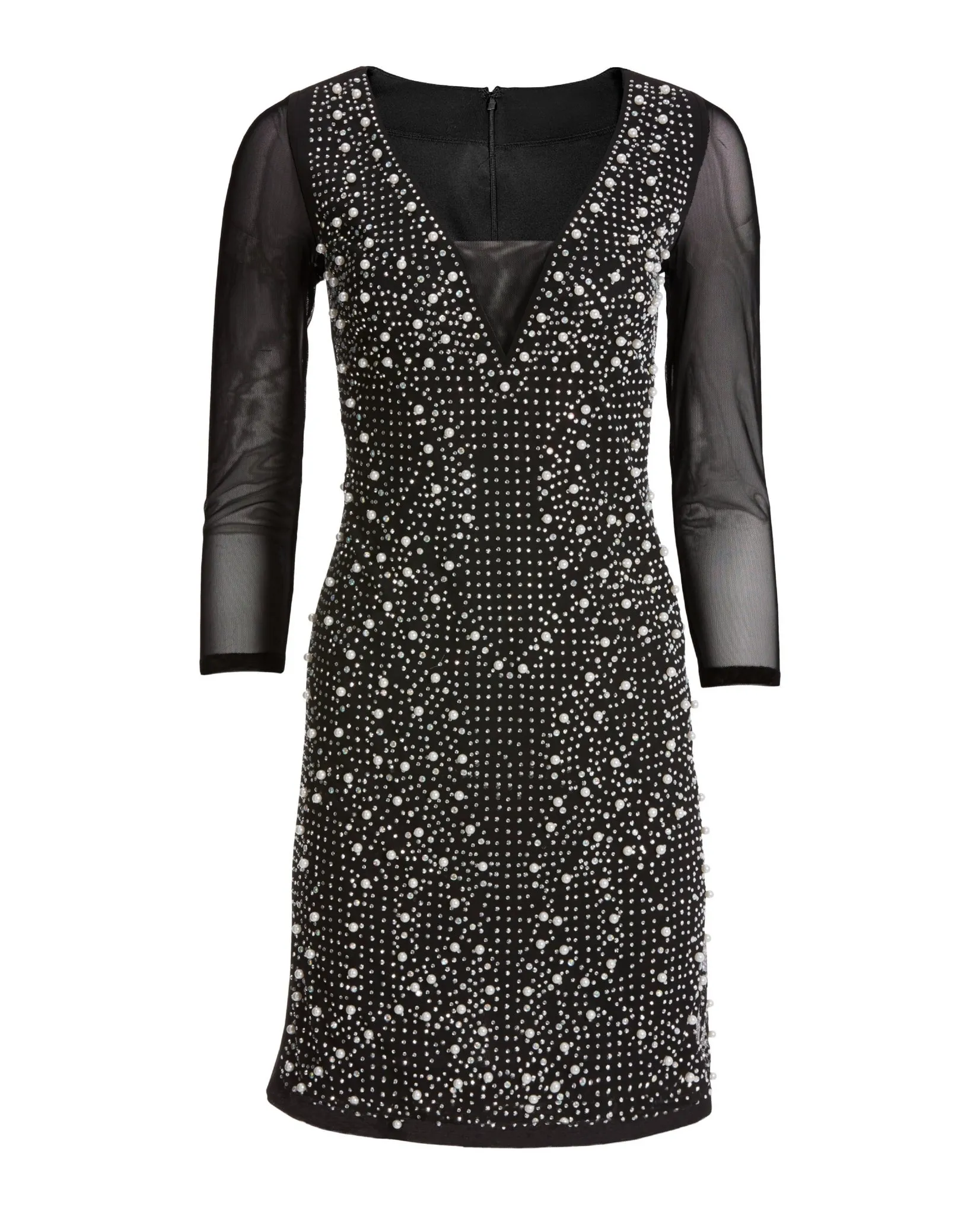 Mesh And Pearl Embellished Dress White/Black