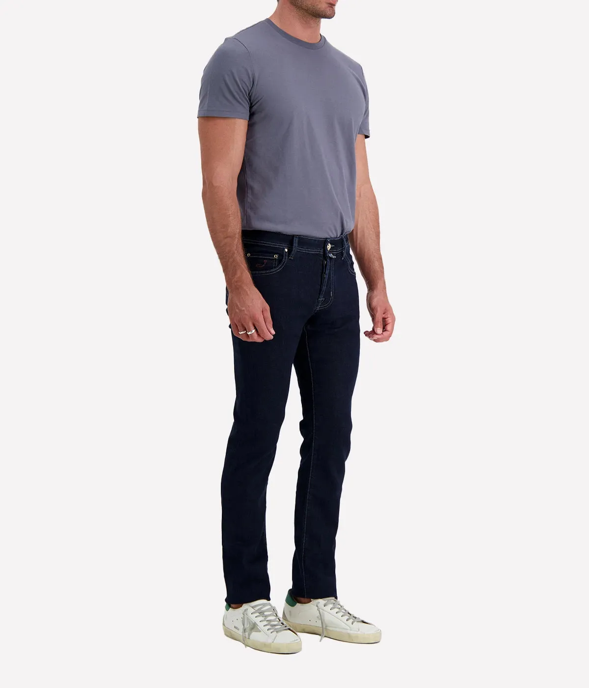 Nick 5 Pocket Slim Fit Jean in Contrast Stitch Dark Blue