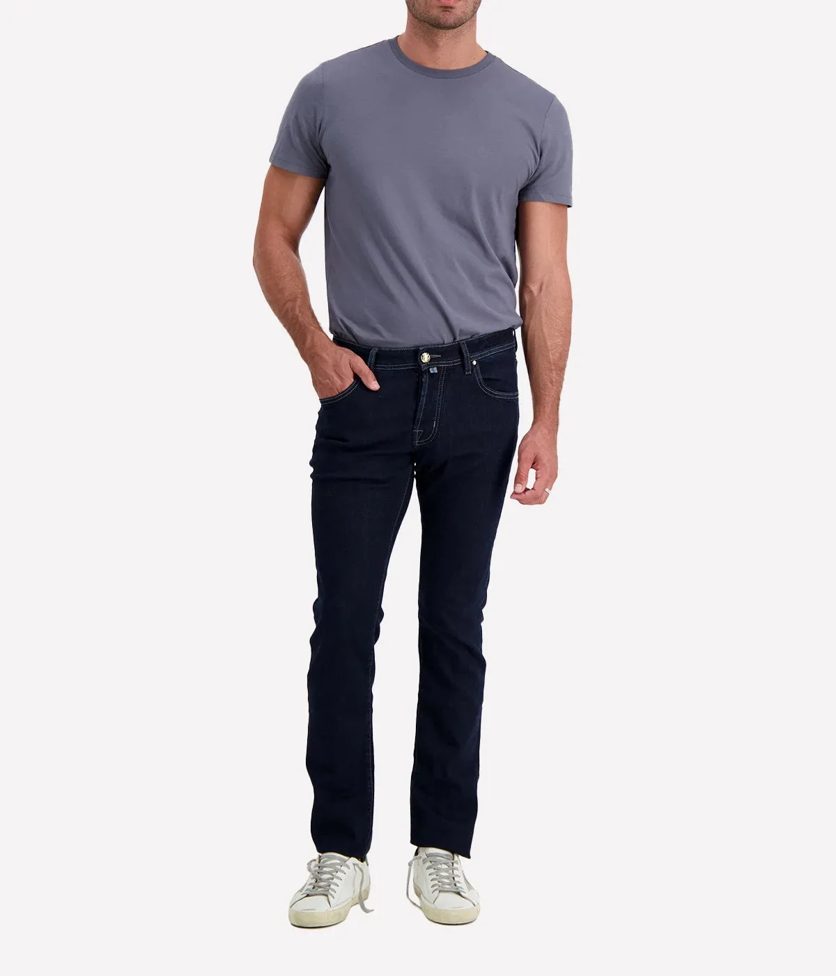 Nick 5 Pocket Slim Fit Jean in Contrast Stitch Dark Blue