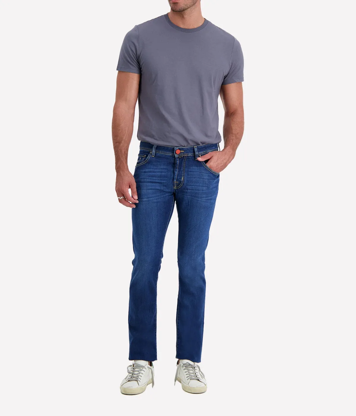 Nick 5 Pocket Slim Fit Jean in Dark Blue Bright Orange