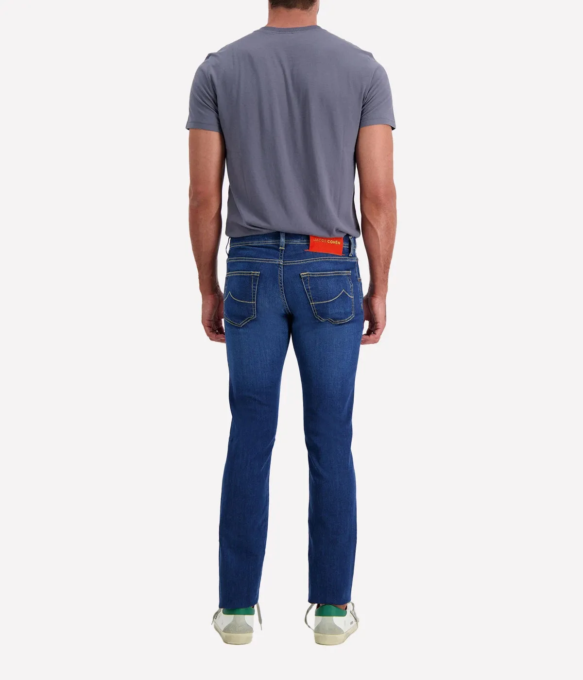 Nick 5 Pocket Slim Fit Jean in Dark Blue Bright Orange