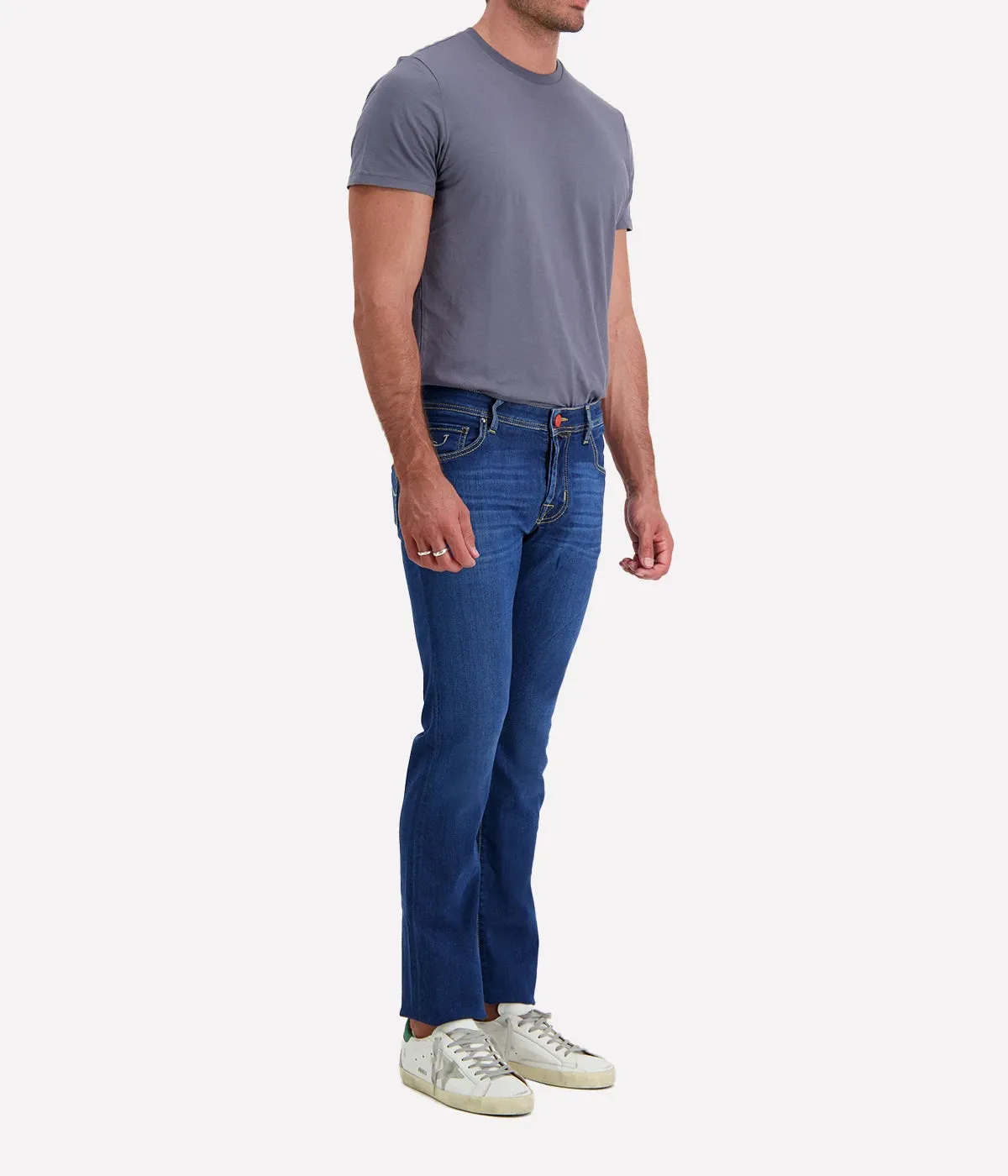 Nick 5 Pocket Slim Fit Jean in Dark Blue Bright Orange