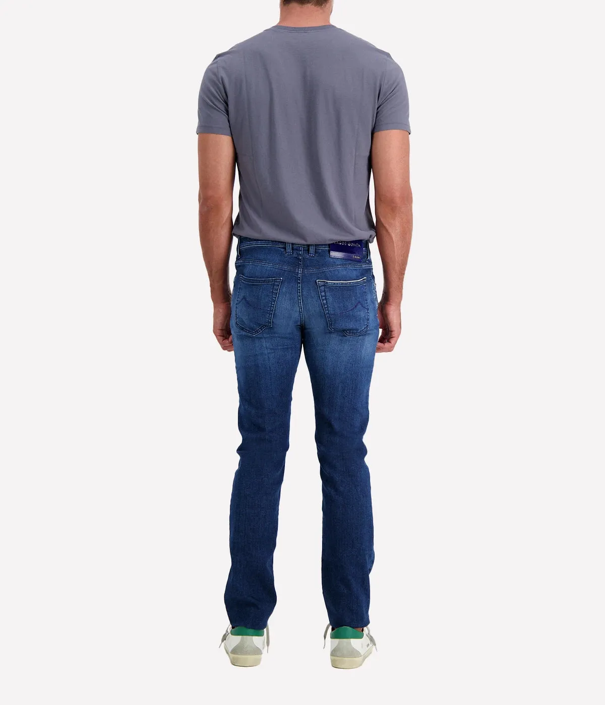 Nick 5 Pocket Slim Fit Jean in Washed Blue on Navy