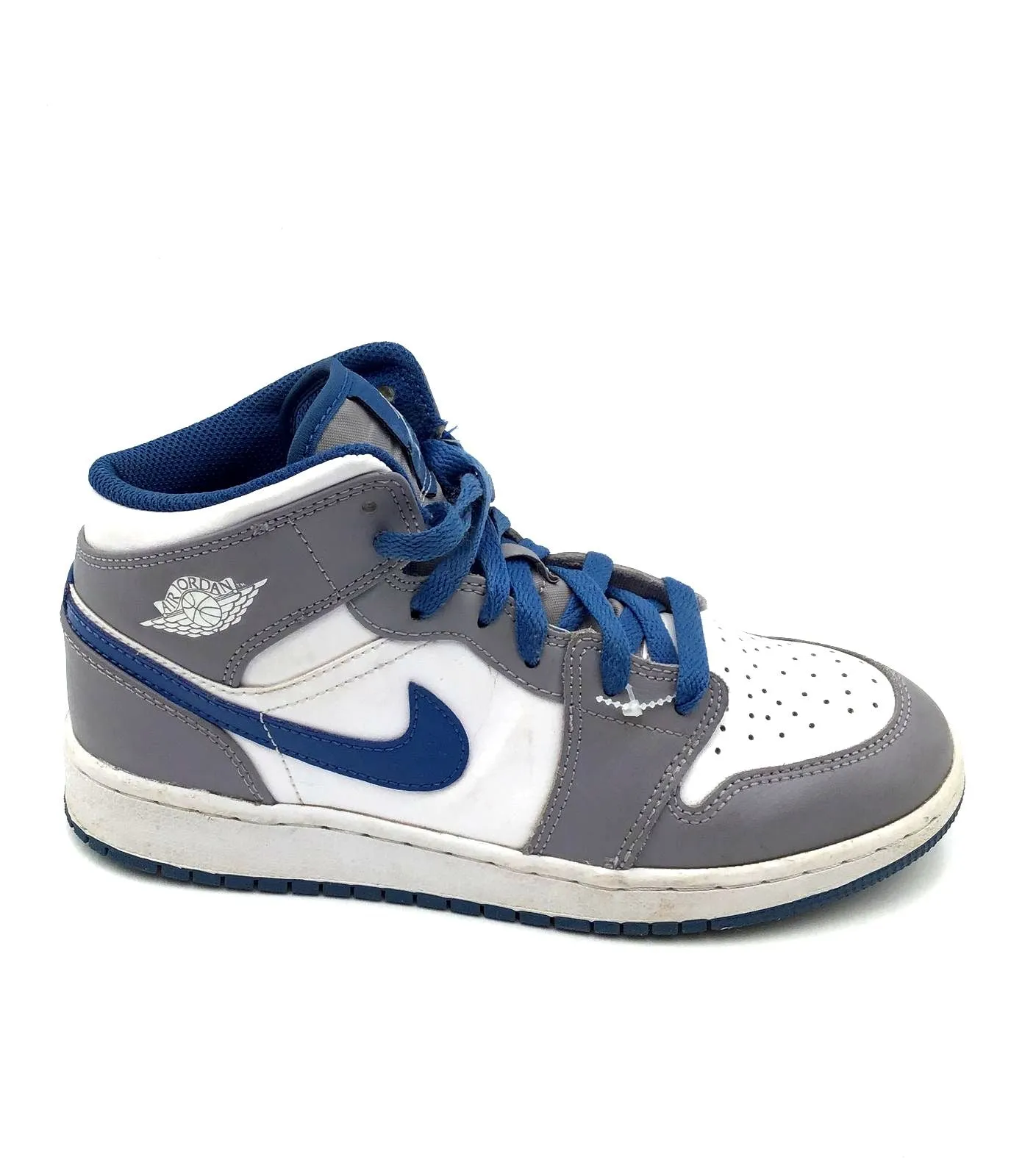 Nike Air Jordan 1 Boy's Mid GS 'Cement True Blue' Sneakers - Size 5.5y ( COA)