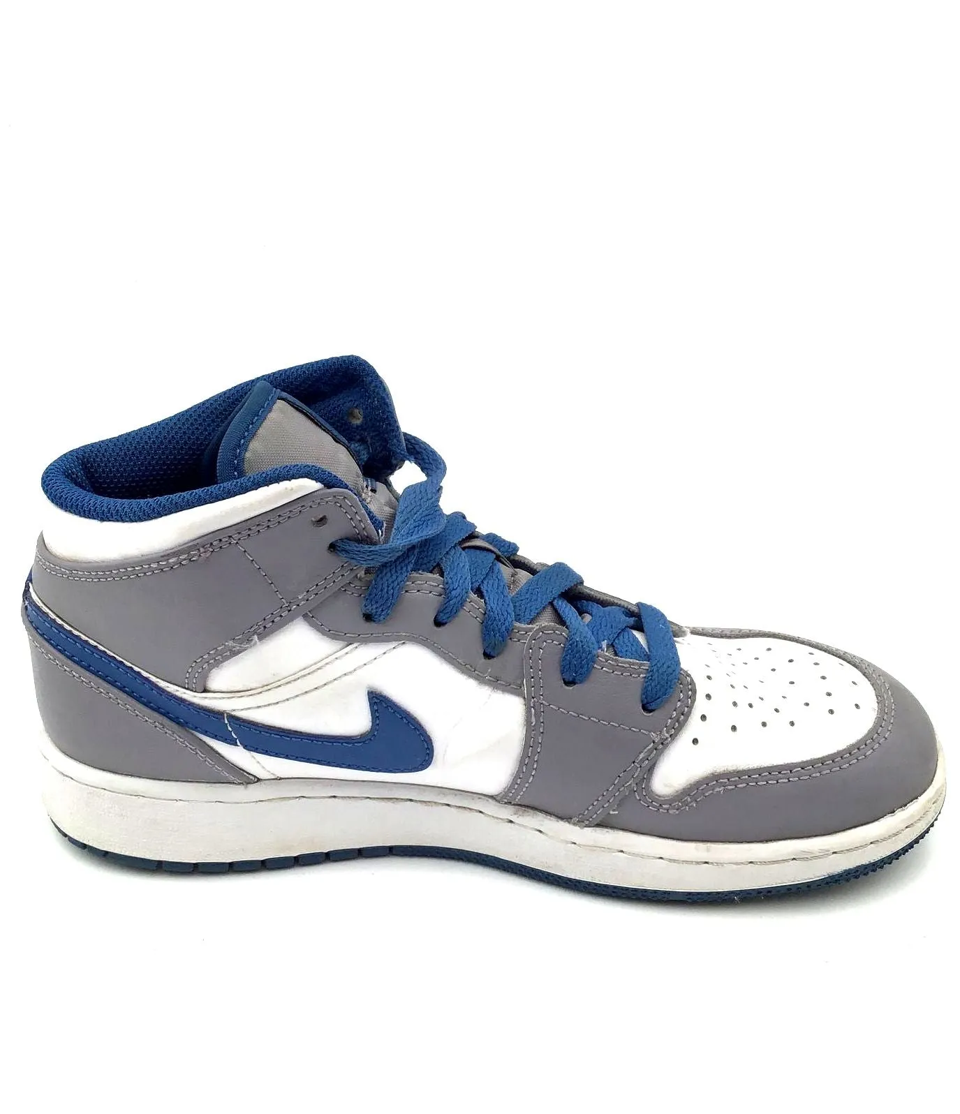 Nike Air Jordan 1 Boy's Mid GS 'Cement True Blue' Sneakers - Size 5.5y ( COA)