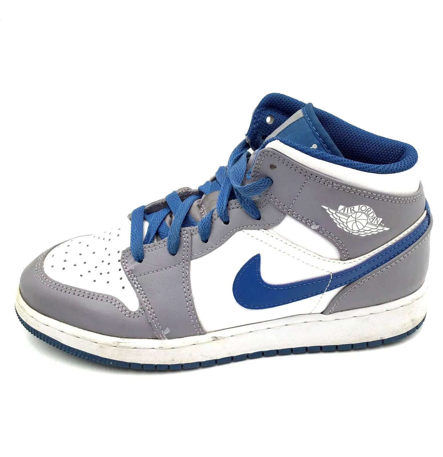 Nike Air Jordan 1 Boy's Mid GS 'Cement True Blue' Sneakers - Size 5.5y ( COA)