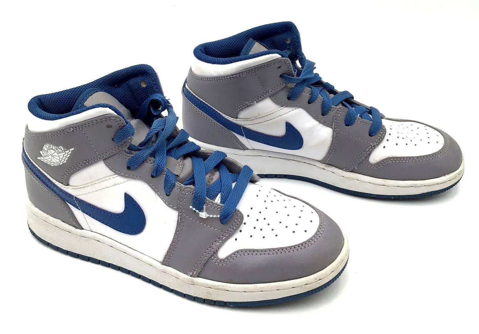 Nike Air Jordan 1 Boy's Mid GS 'Cement True Blue' Sneakers - Size 5.5y ( COA)