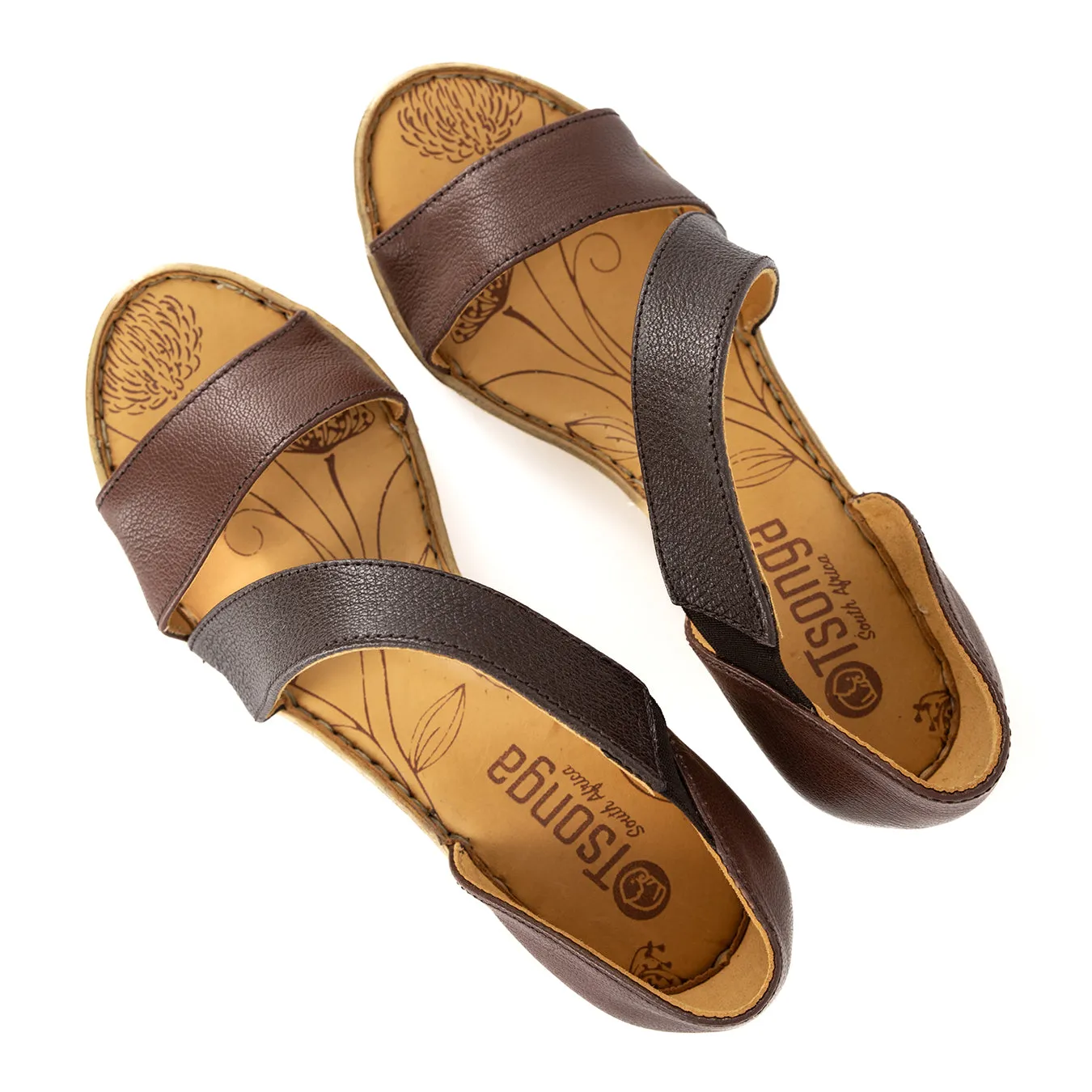 Nompempe : Ladies Leather High-Heel Sandal in Cafe Cayak & Brown Faso