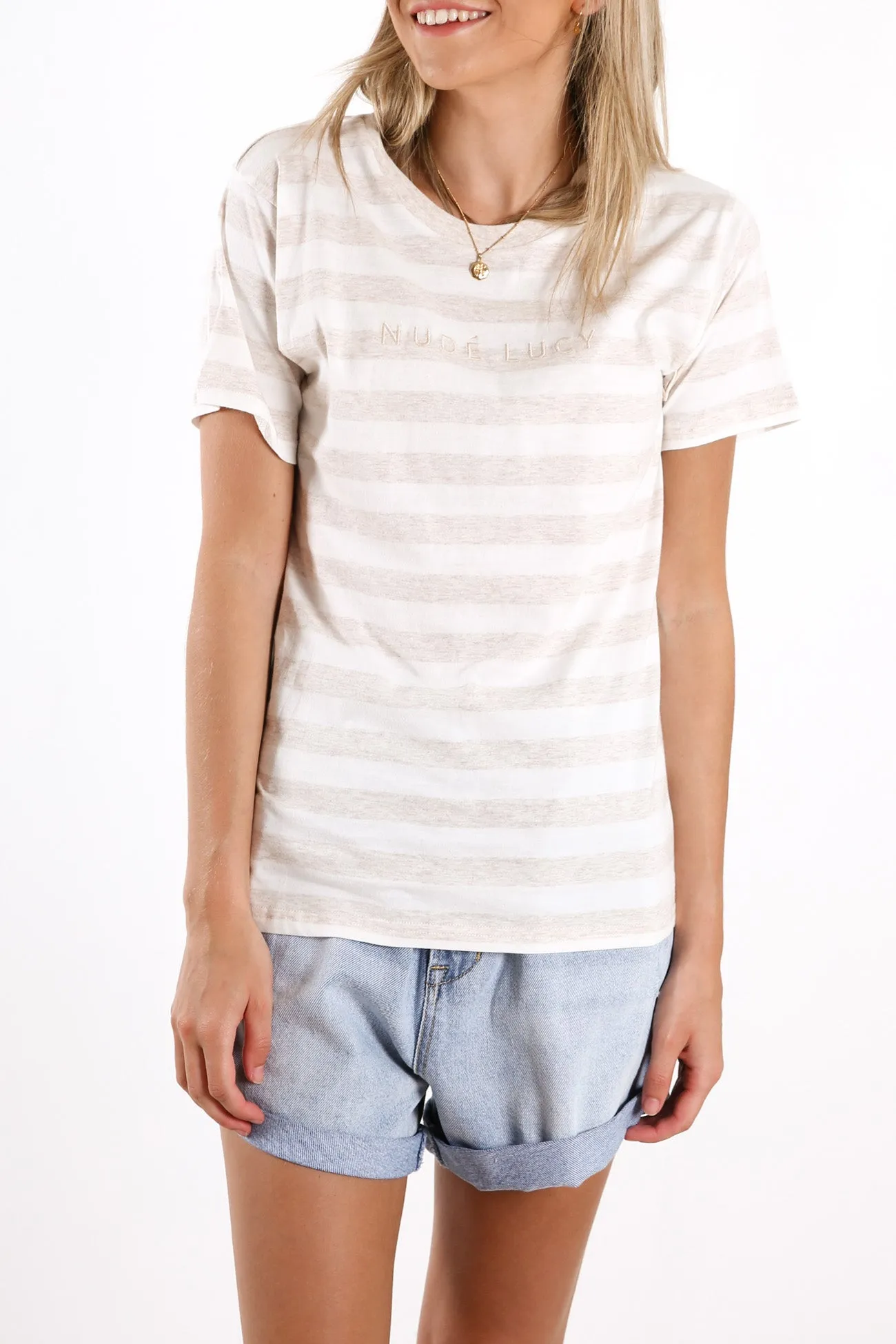 Nude Lucy Stripe Slogan Tee