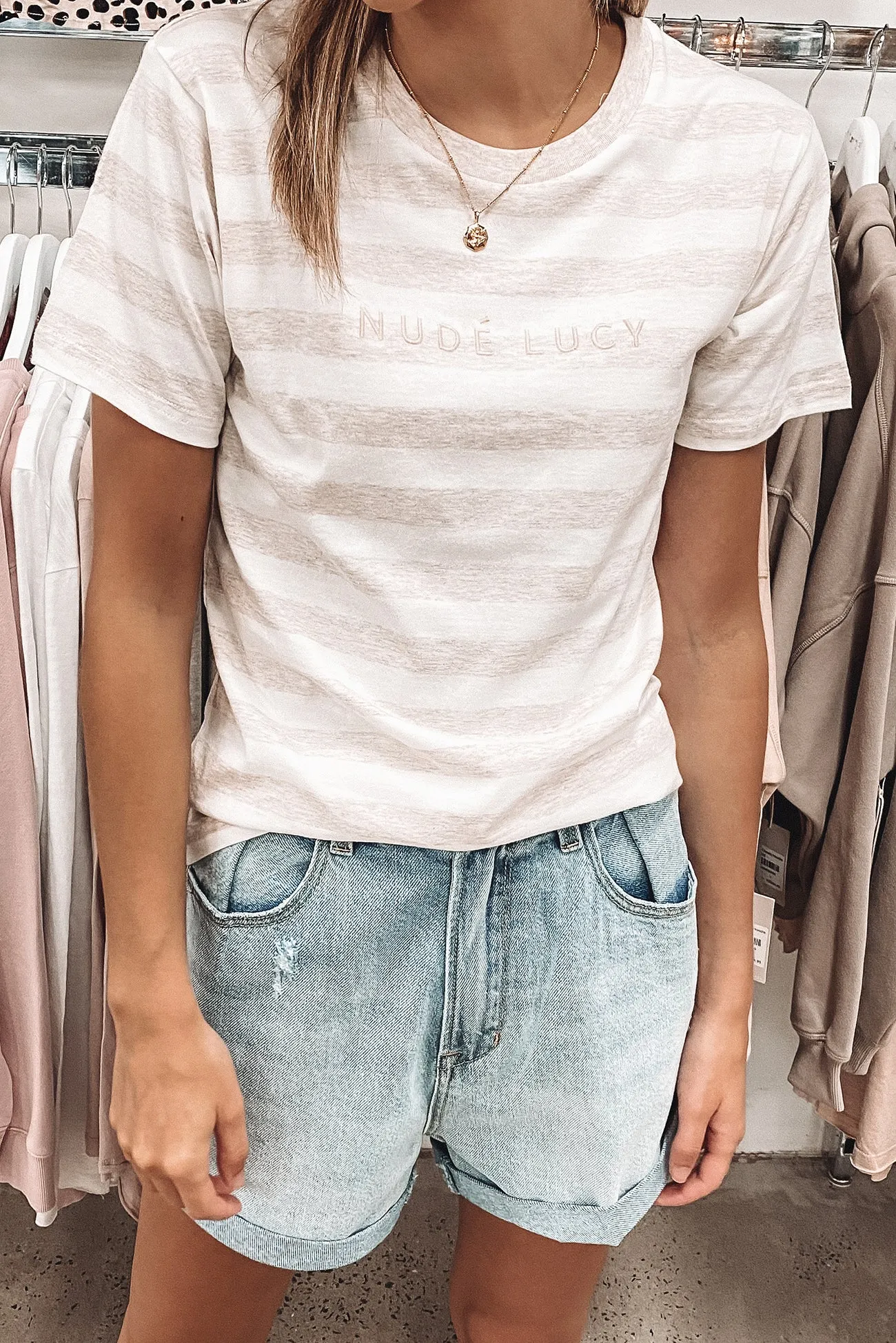 Nude Lucy Stripe Slogan Tee