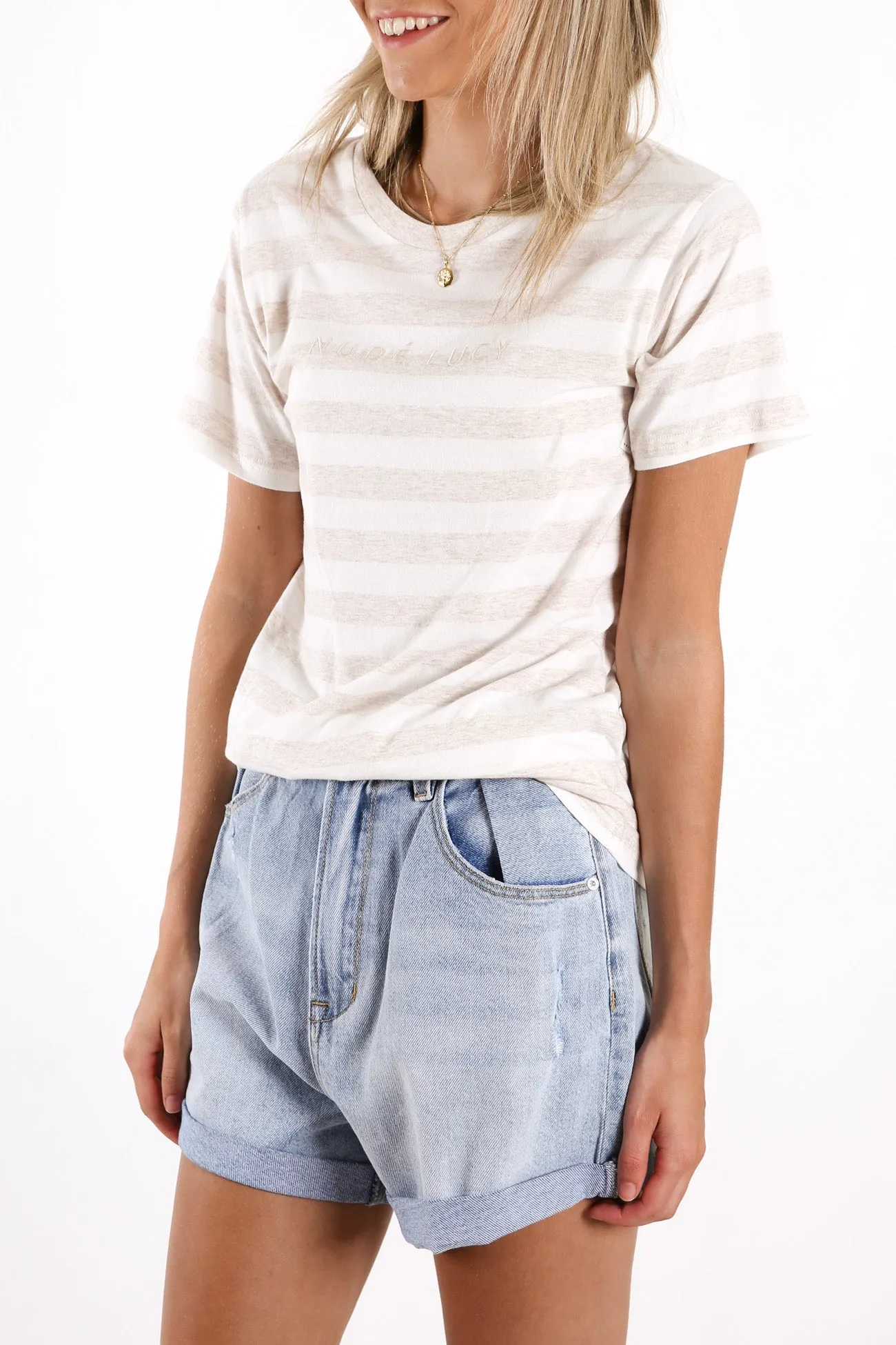Nude Lucy Stripe Slogan Tee