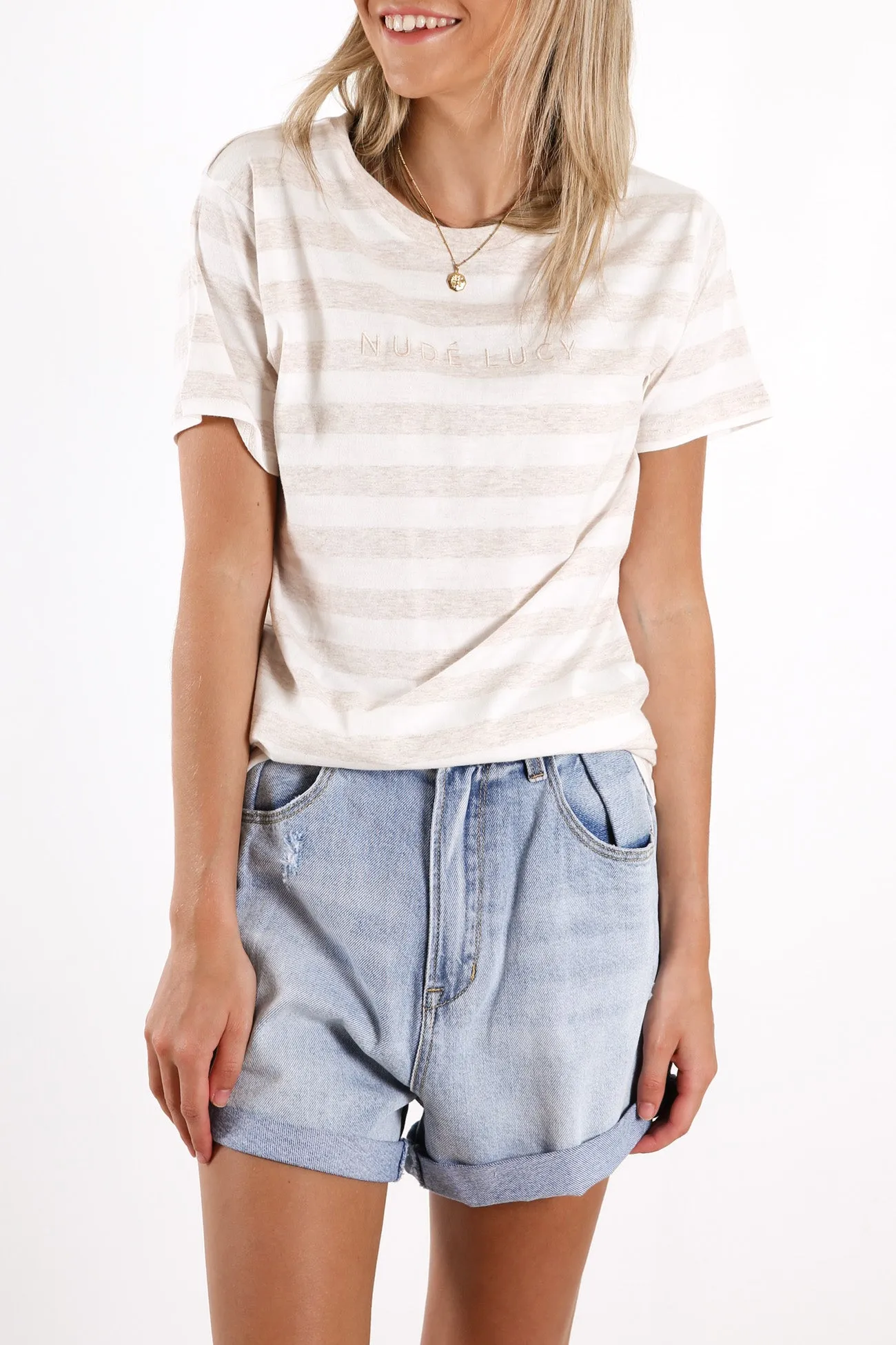 Nude Lucy Stripe Slogan Tee