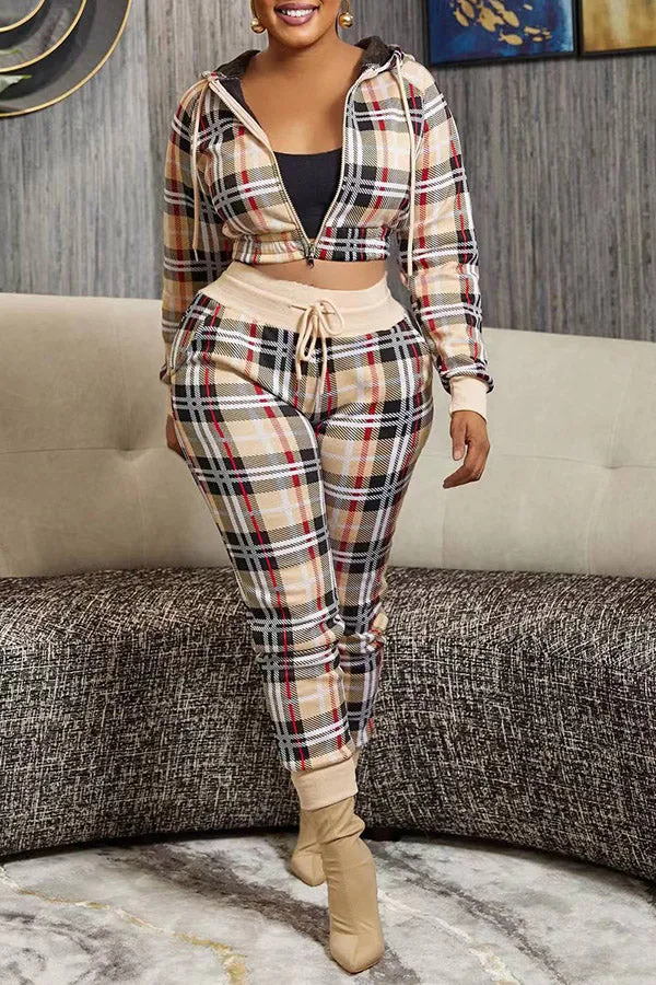 Plaid Zip Up Hoodie & Pants Set
