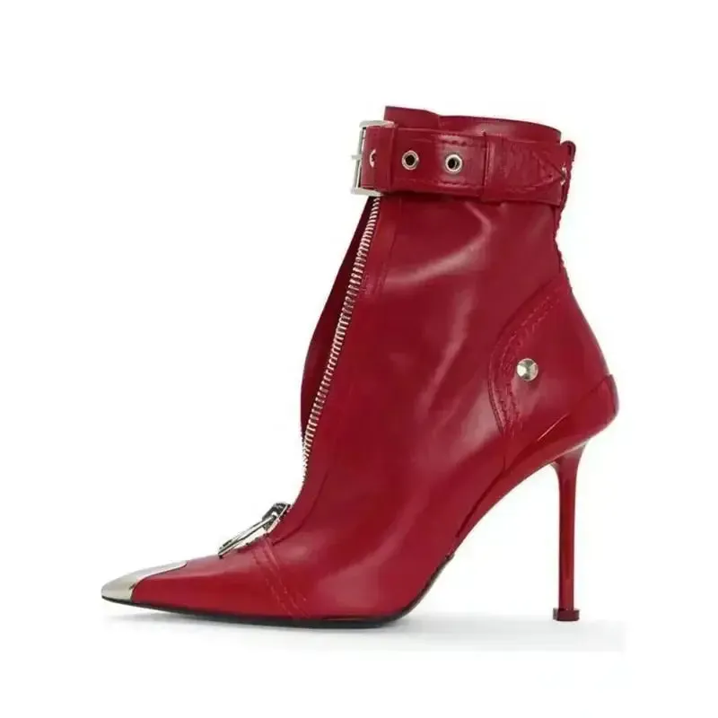 POX5 - Red bottom Stiletto shoes for women with a buckle and a zipper closure