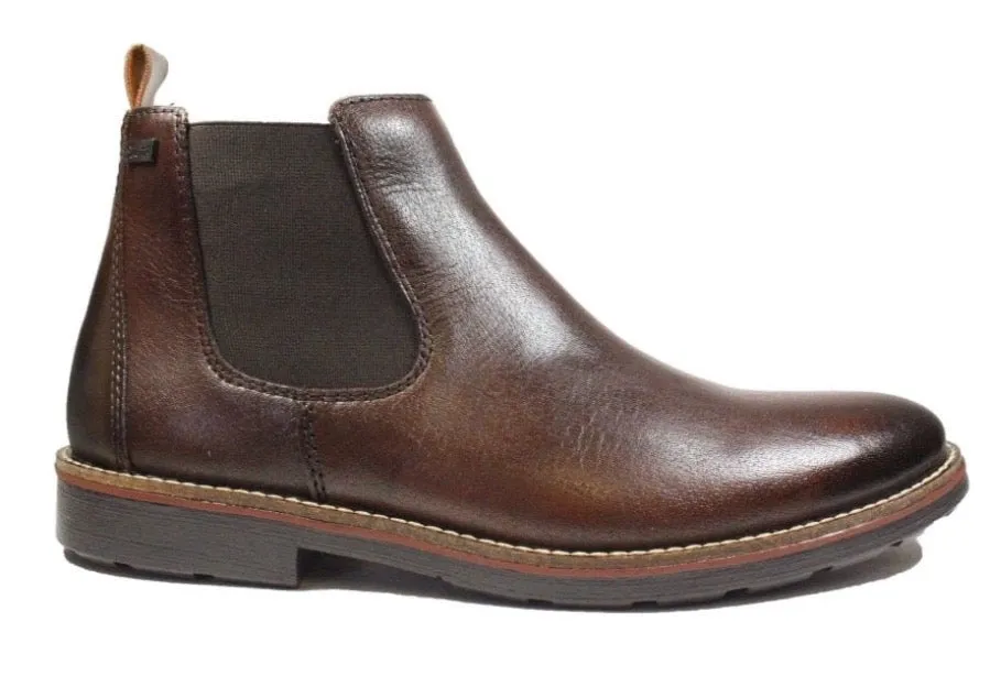 RIEKER Mens Leather Pull on Chelsea Boot in Brown