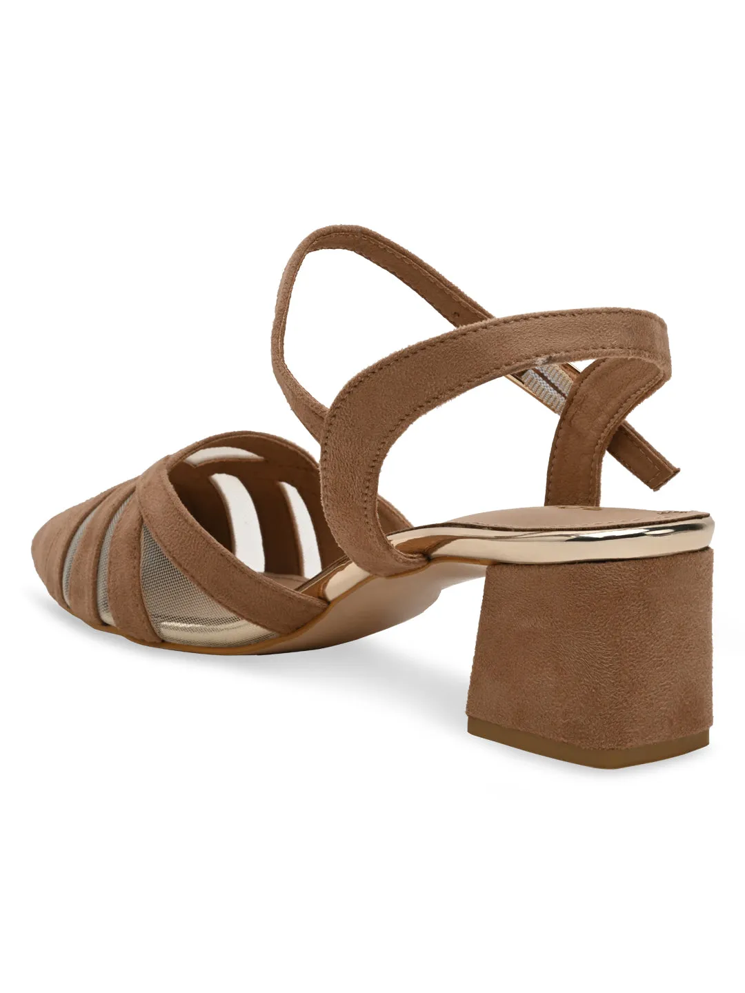 Rocia By Regal Beige Women Close Toe Suede N Mesh Ankle Strap Pumps