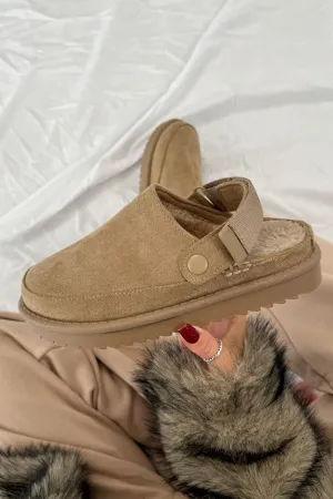 ROSE Suede Ankle Strap Outdoor Slippers - Taupe