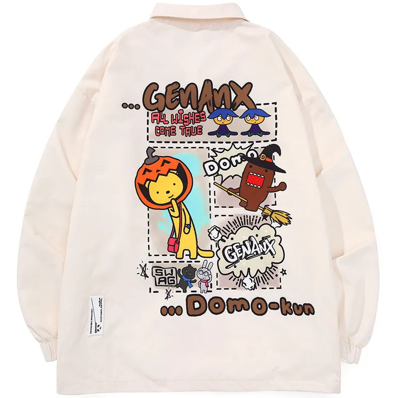 Simple Style Cartoon Print Four-Button Couple Lapel Jacket