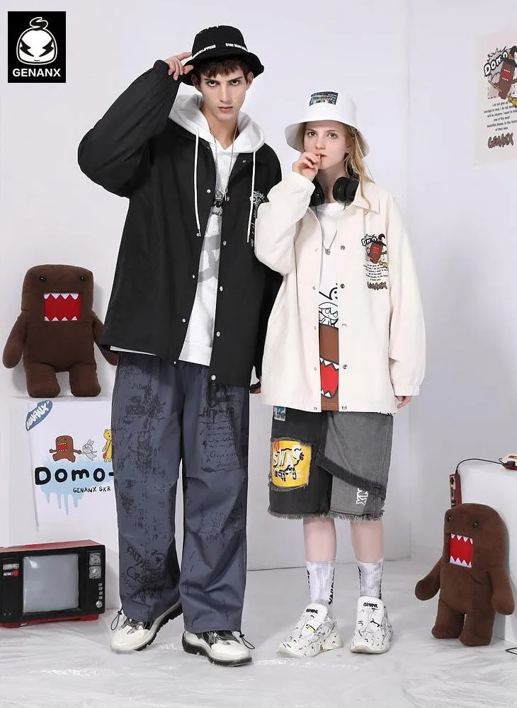 Simple Style Cartoon Print Four-Button Couple Lapel Jacket