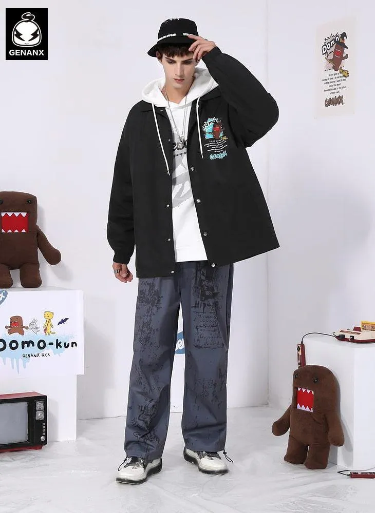 Simple Style Cartoon Print Four-Button Couple Lapel Jacket