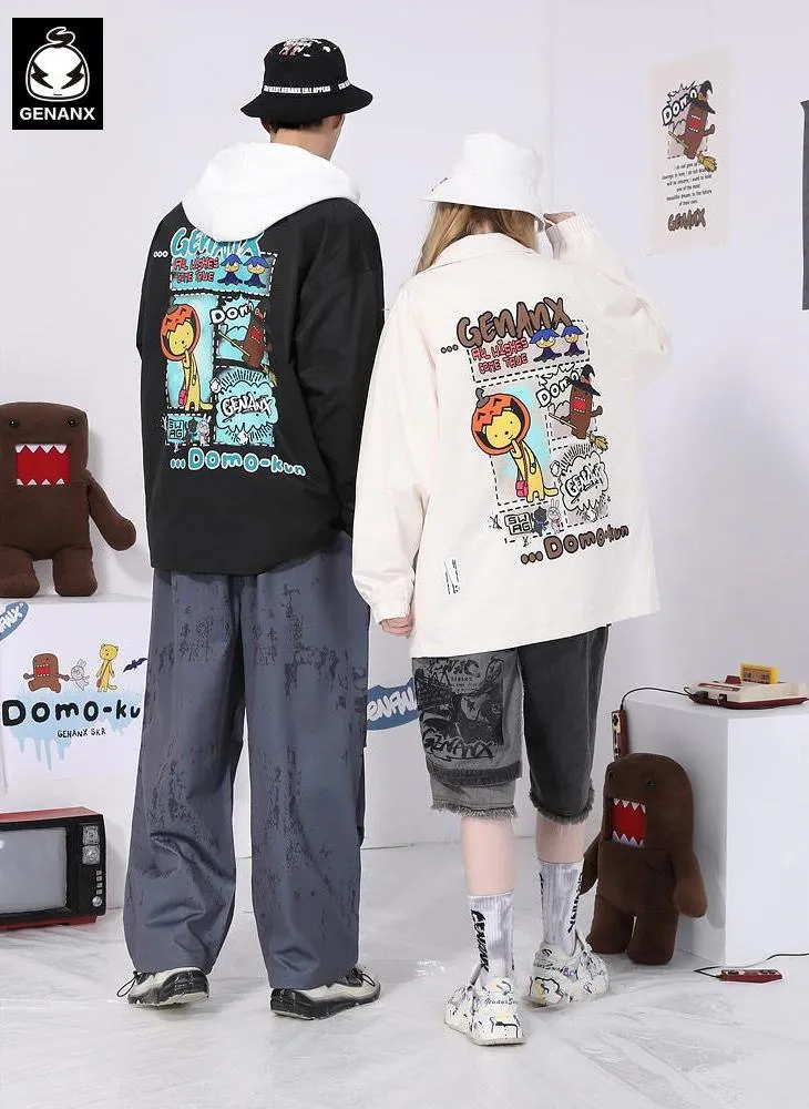 Simple Style Cartoon Print Four-Button Couple Lapel Jacket