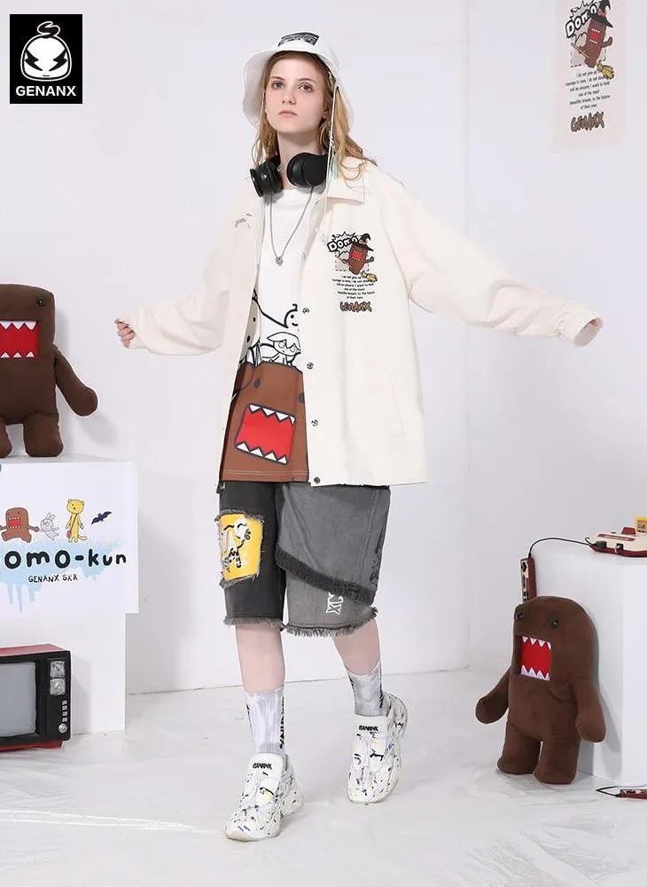 Simple Style Cartoon Print Four-Button Couple Lapel Jacket