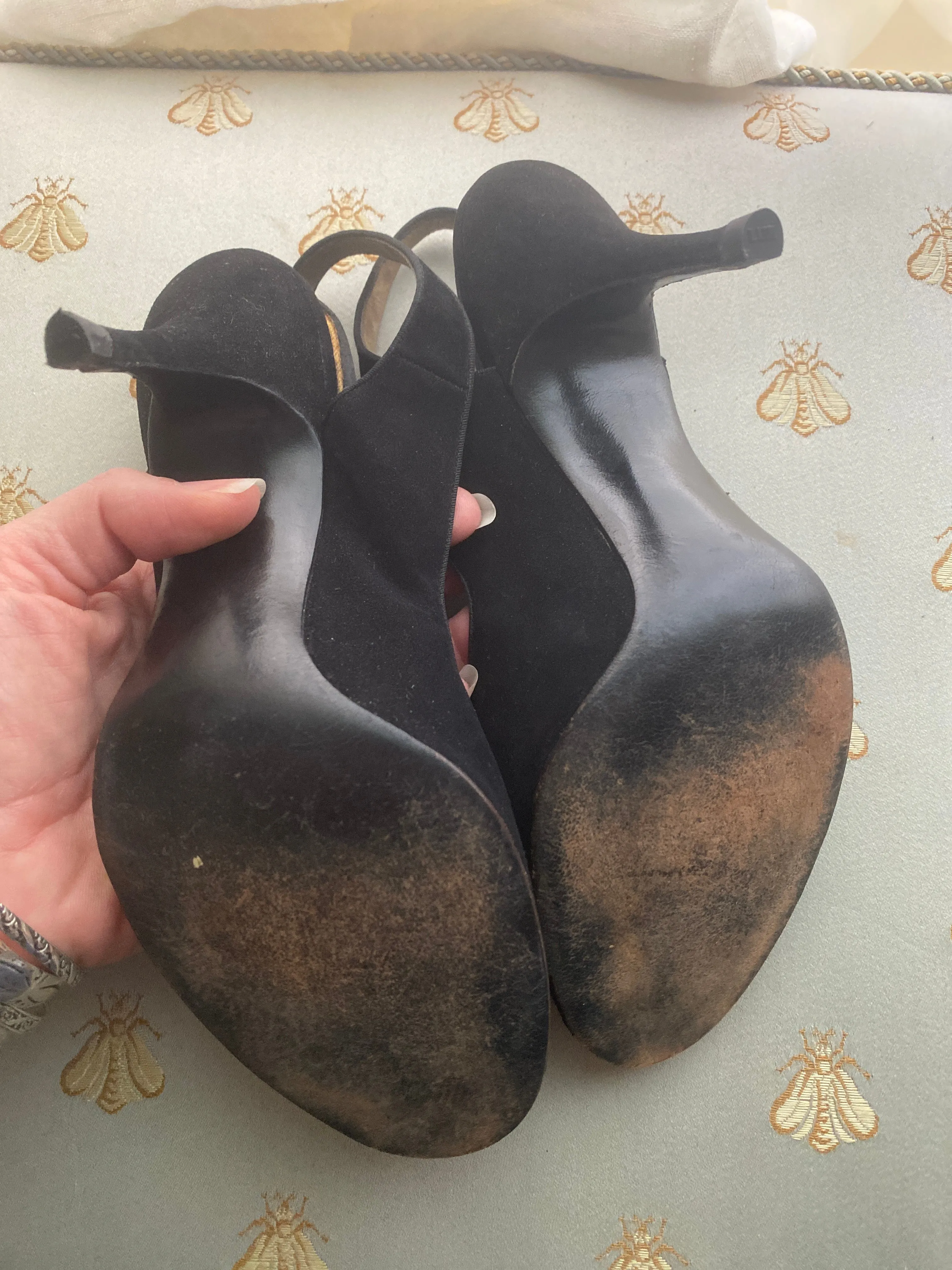 Sophisticated 1950's Delman Slingback 4" Peep toe Pumps With Rhinestones / 6M