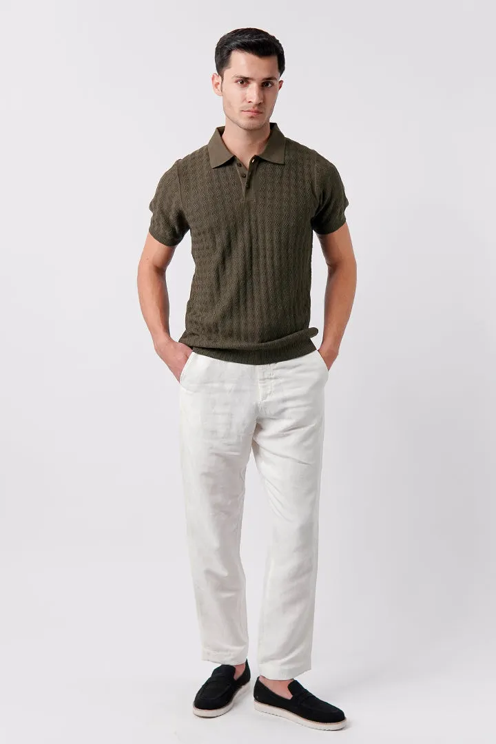 Textured Knit Polo Shirt - Army Green