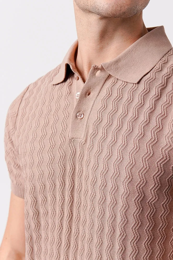Textured Knit Polo Shirt - Beige