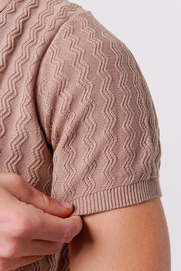 Textured Knit Polo Shirt - Beige