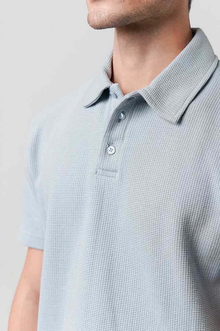Textured Waffle Polo Shirt - Ice Blue