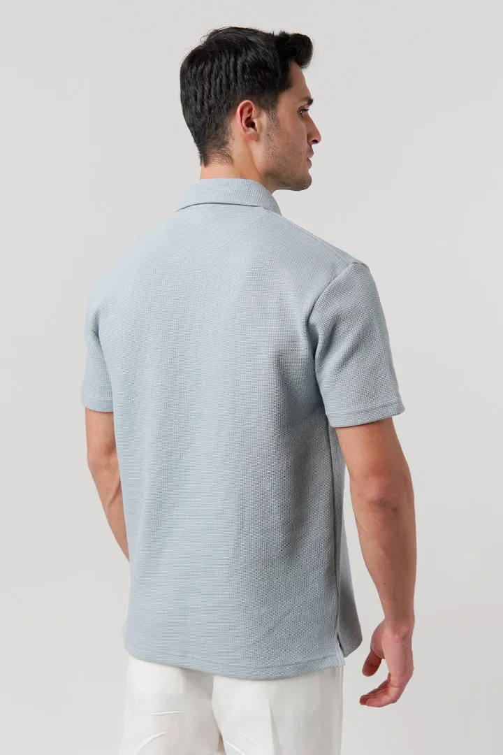 Textured Waffle Polo Shirt - Ice Blue