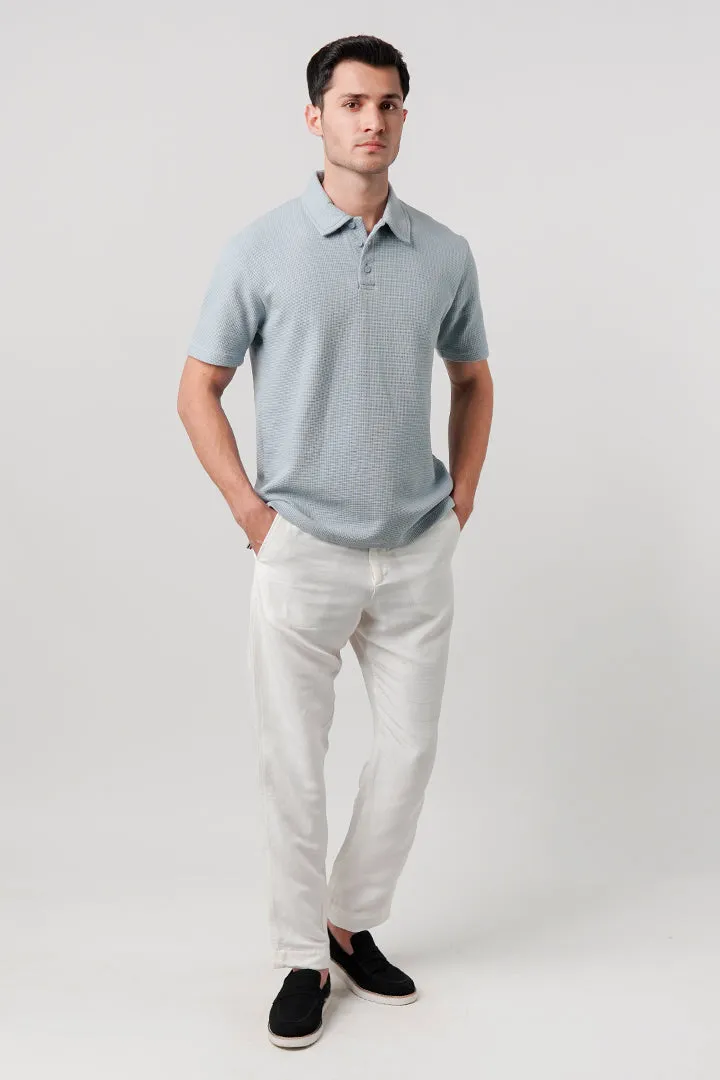 Textured Waffle Polo Shirt - Ice Blue