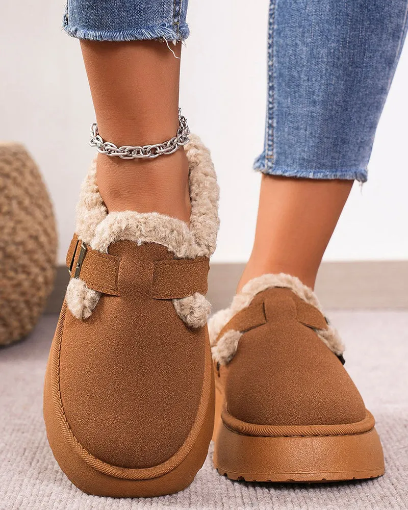 Thick-soled plush buckle warm slippers