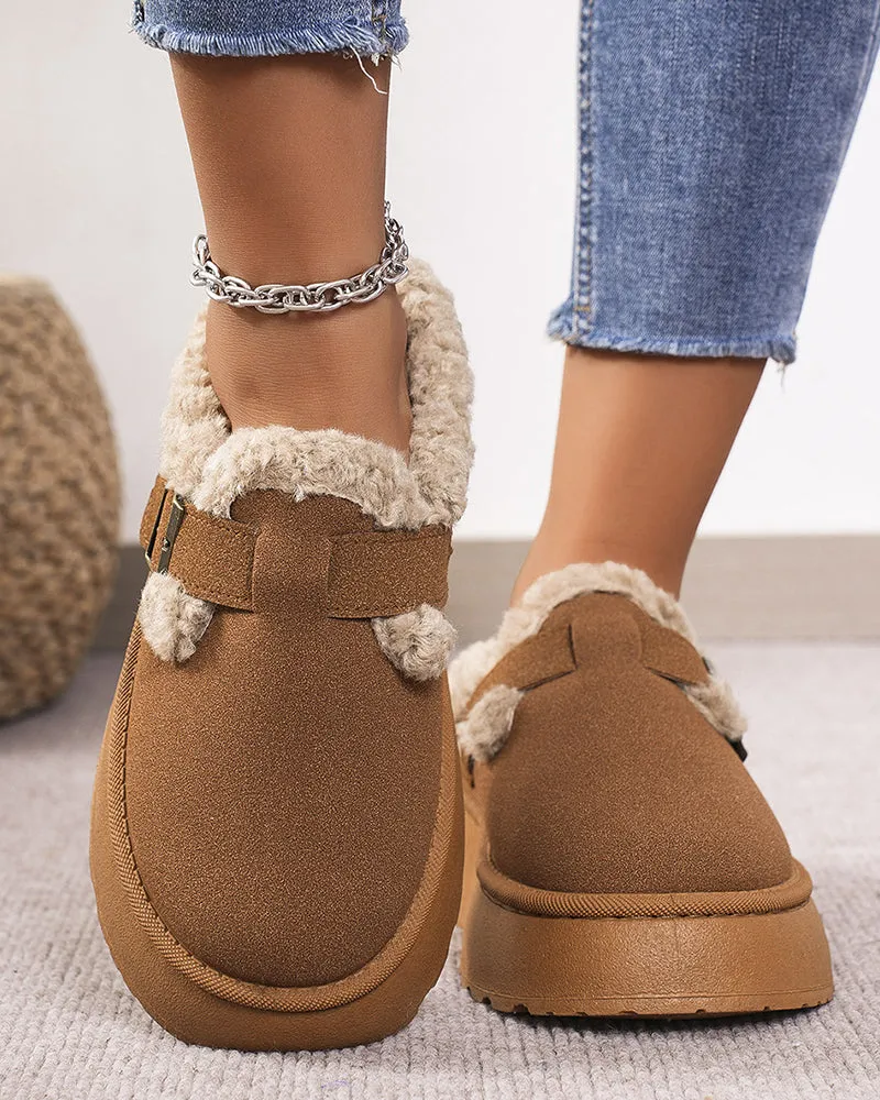 Thick-soled plush buckle warm slippers