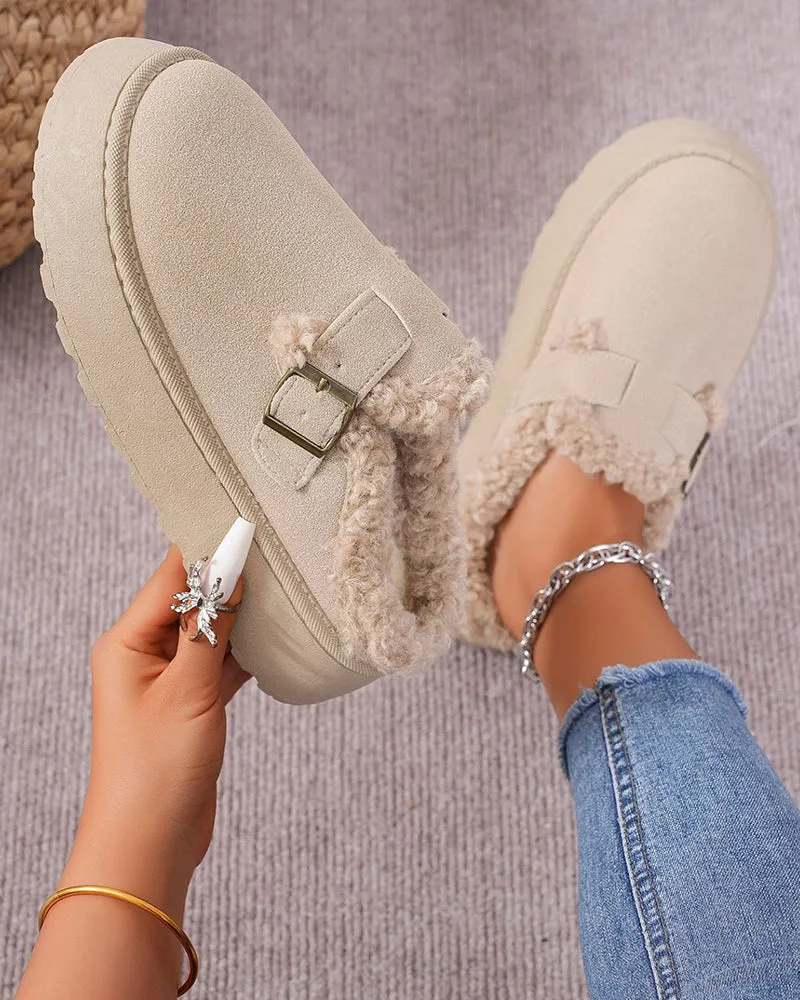 Thick-soled plush buckle warm slippers