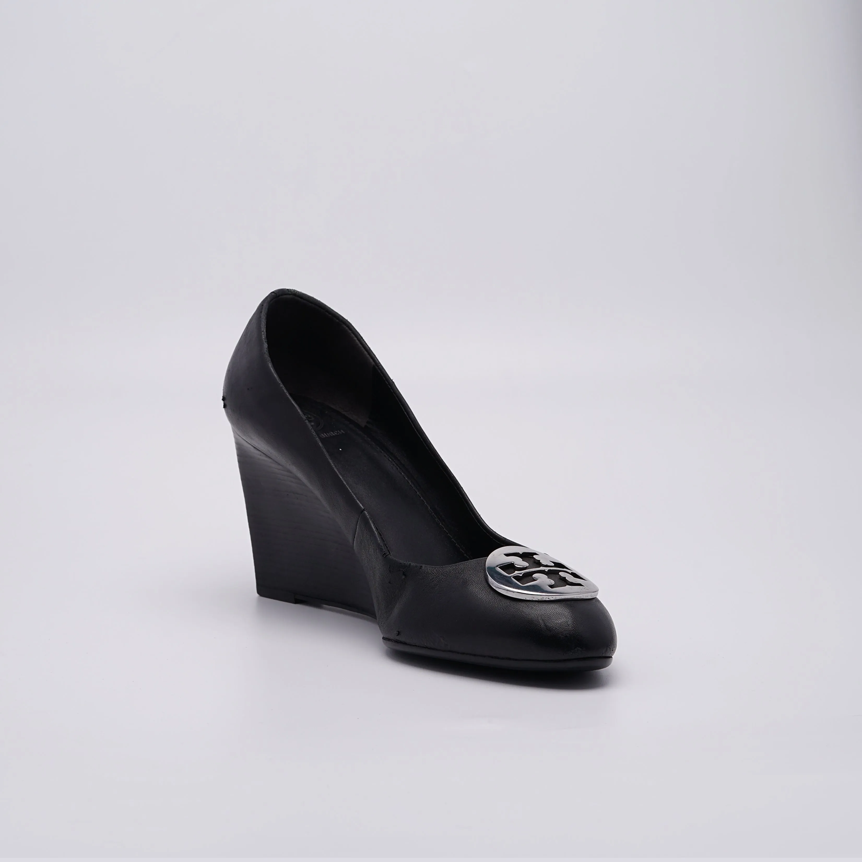 Tory Burch Black Leather Sally Wedge Pumps